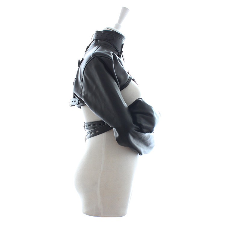 PU Leather Straight Jacket BDSM Bondage Harness Tight Adjustable Women Slave