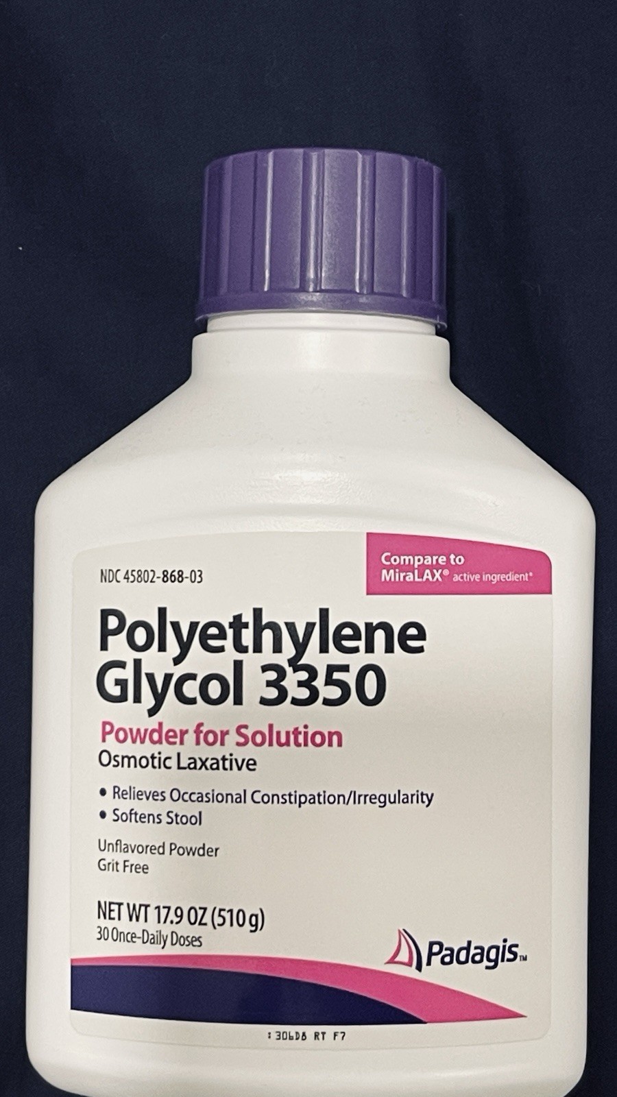 Padagis Polyethylene Glycol 3350*Powder for Solution* 17.9 Oz * Exp 07/28