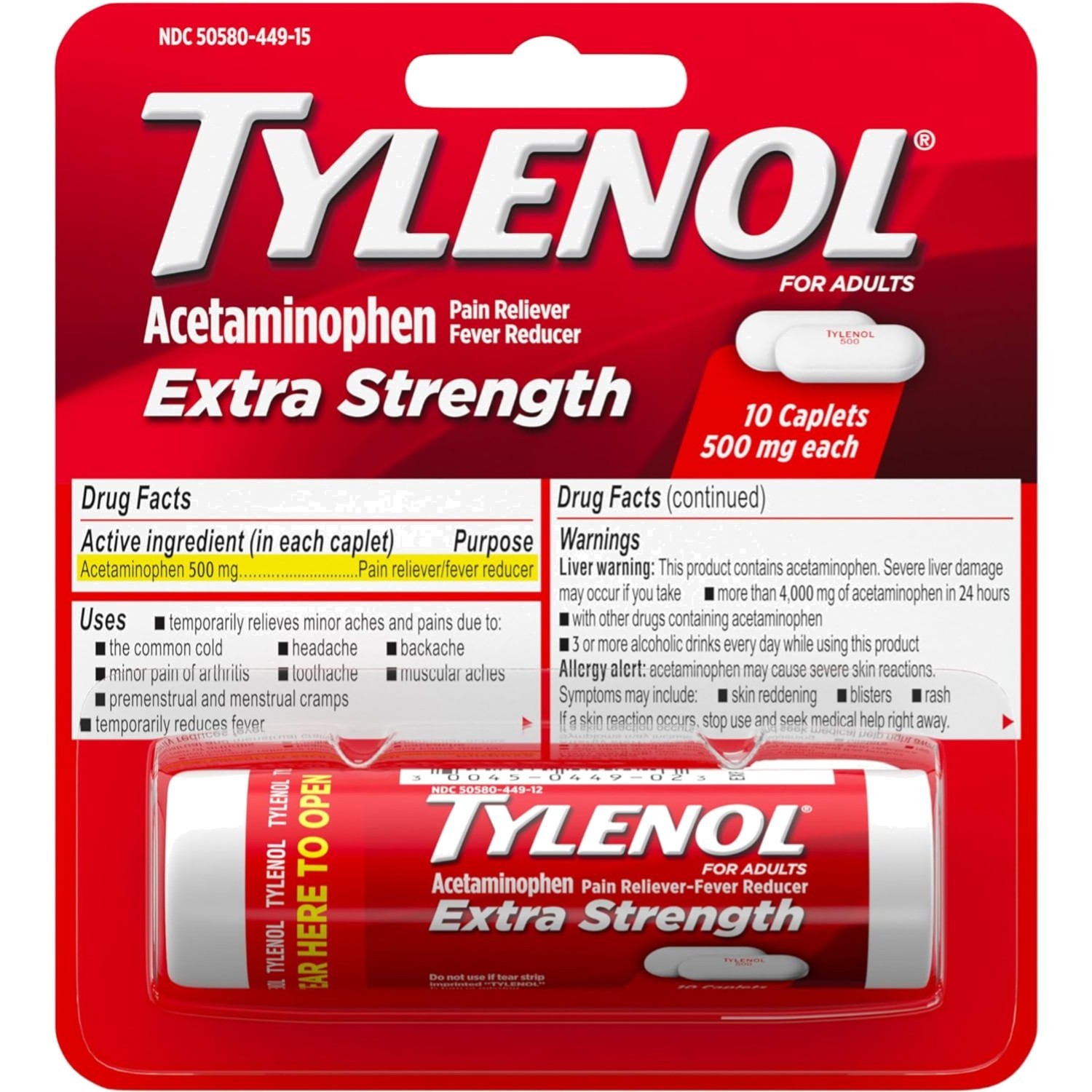 Pain Relief Caplets Acetaminophen 500 mg Fever Reducer for Adults 10 ct