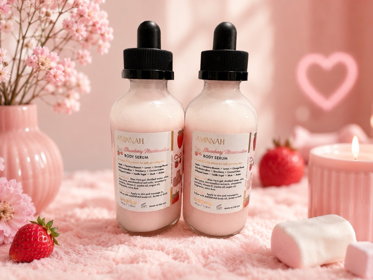 Aminnah Strawberry Marshmallow Body serum 4 Fl Oz Vegan & Cruelty free