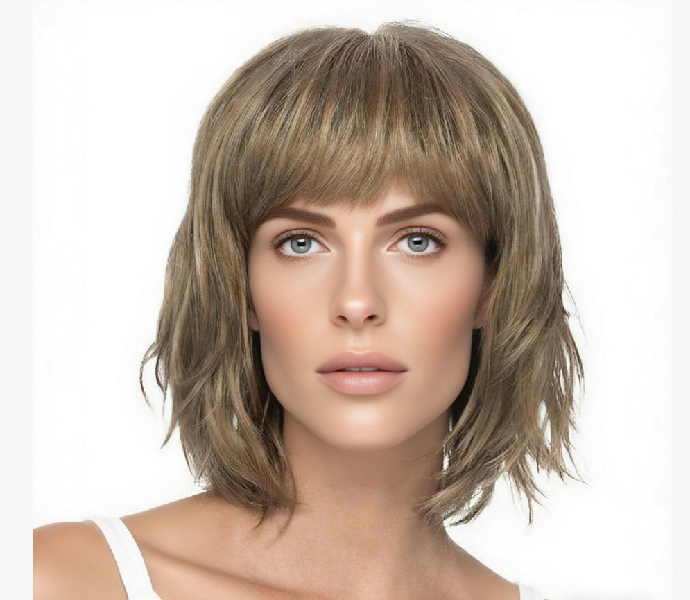 Women Curly Madium Length Fashion Gradient Blonde Synthetic Ombre Wig