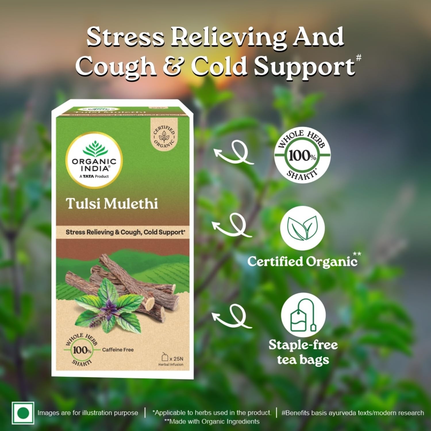 Organic India Tulsi Mulethi 25 Tea Bags Stress Relieving Boosts Immunity