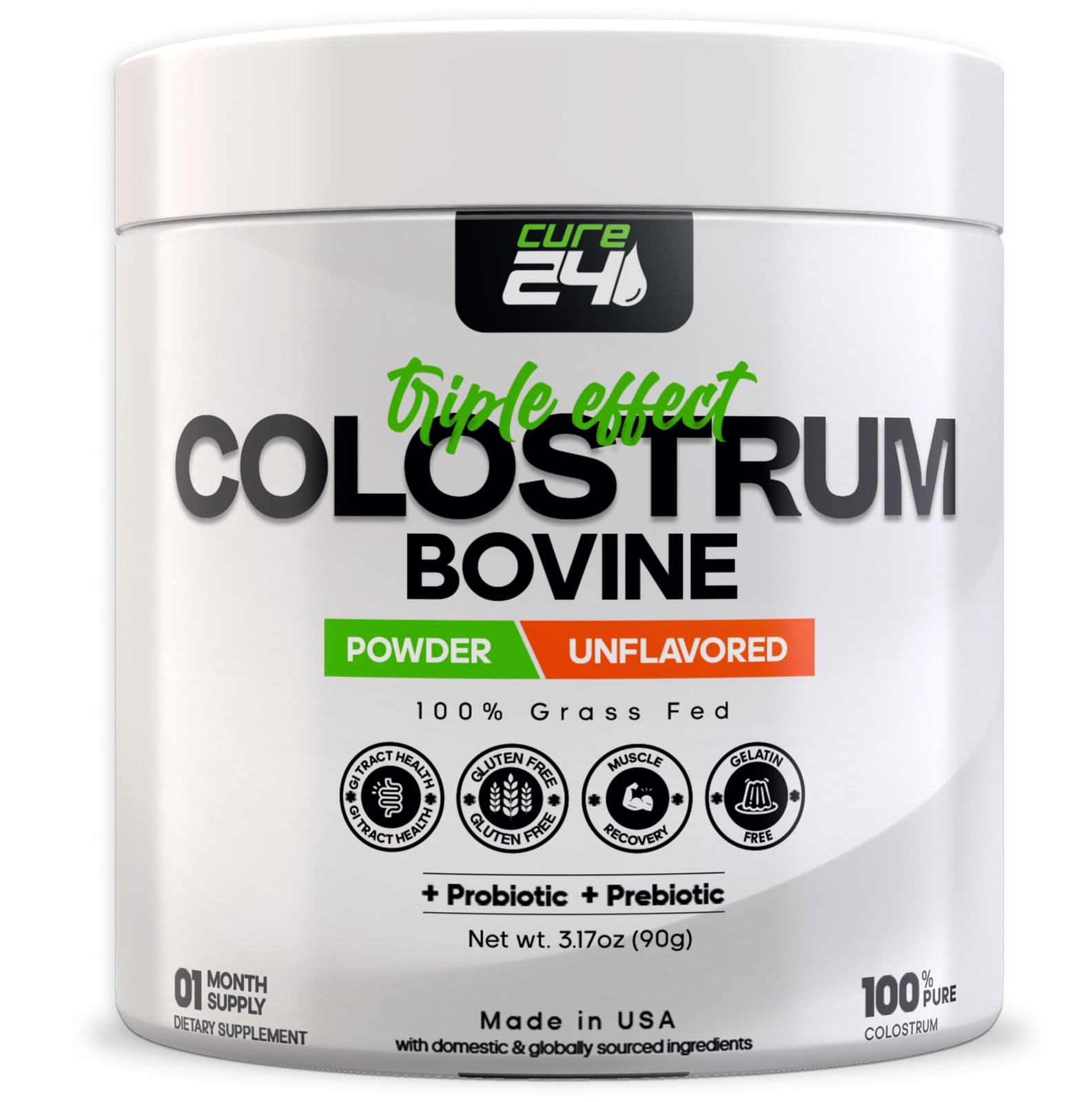 Cure24 Bovine Colostrum X3 Supplement Powder for 3.17 Ounce (Pack of 1)