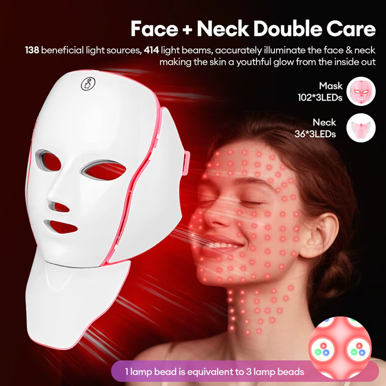 7 Colors LED Face Photon Mask Red Light Facial Skin Care Repair Skin Anti Aging