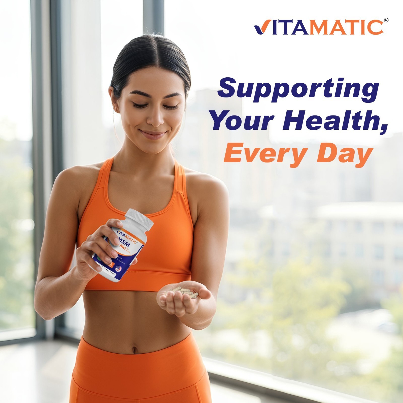 Vitamatic MSM 2000 mg with Vitamin C 75mg per Serving – 180 Veg Capsules-2 Pack