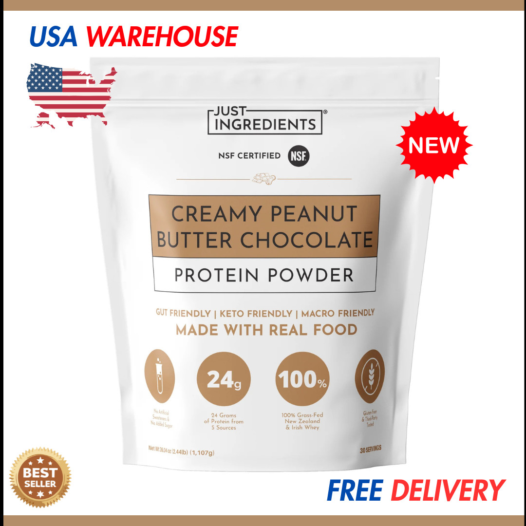 Just Ingredients Creamy Peanut Butter Chocolate Protein Powder 30 Servings
