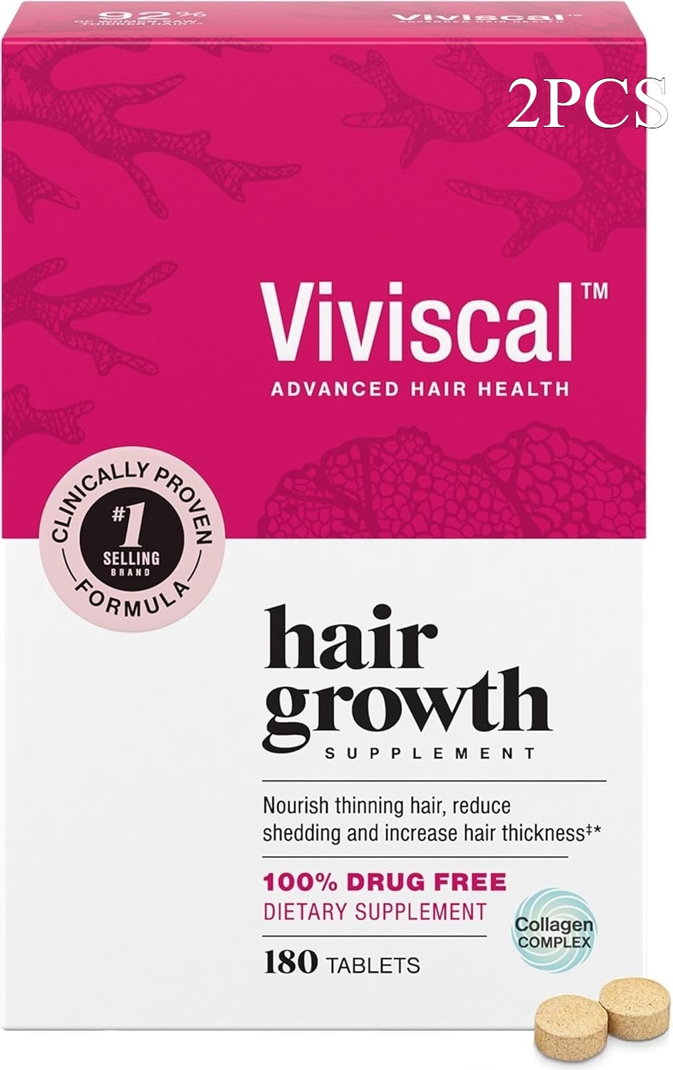 2pcs Viviscal Hair Growth Dietary Supplement Tablets 360 features Collagen Compl