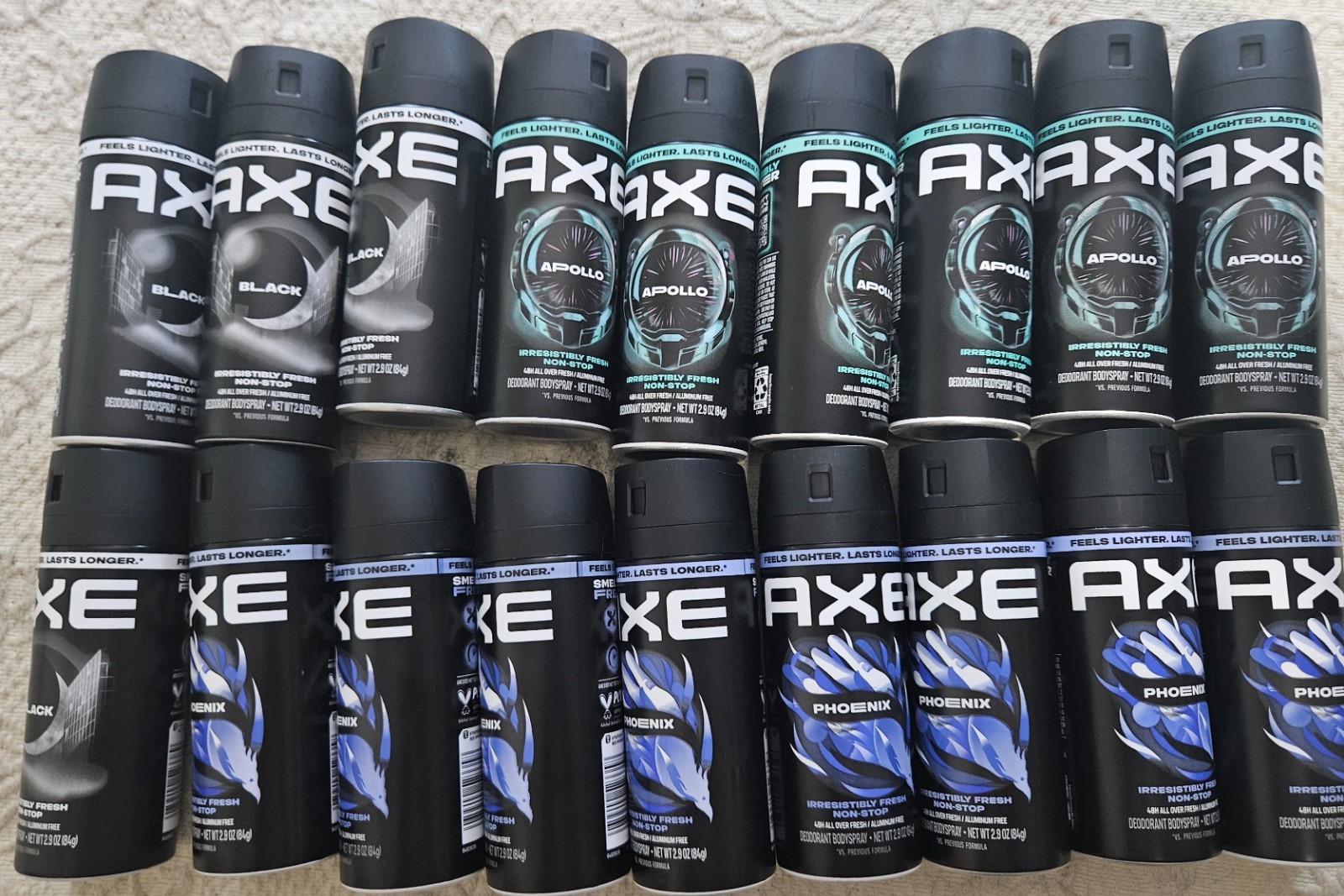 18 Various Axe Deodorant Aluminum-Free Body Spray: Apollo, Phoenix and Black.