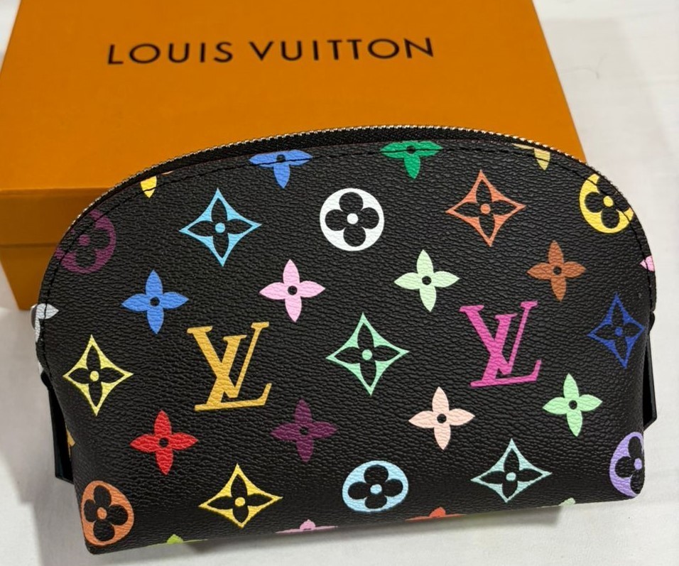 Auth Louis Vuitton Monogram Multicolor Noir Pochette Cosmetic Pouch Bag