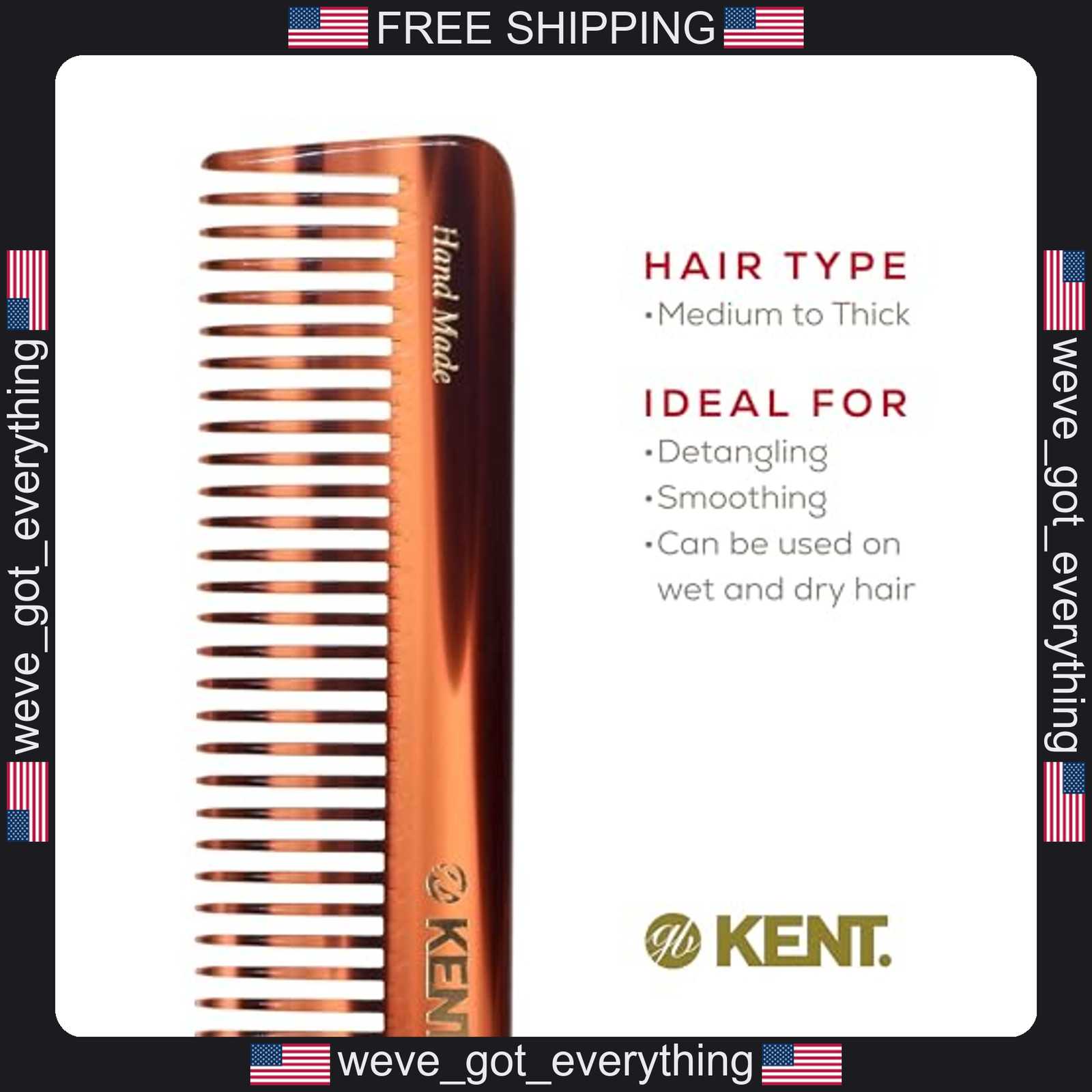 Large Wide Tooth Detangler Comb for Curly Hair – Cellulose Acetate Tortoiseshell