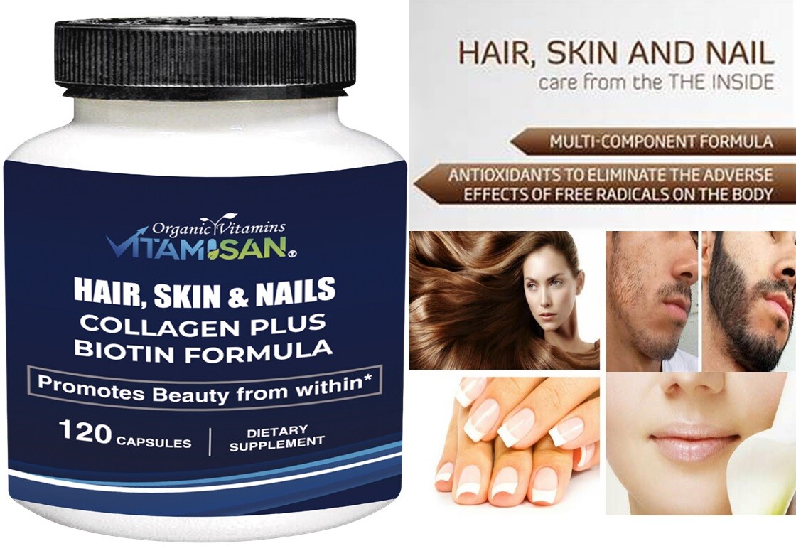 Organic Biotin & Collagen Hair Growth Supplement Hair, Skin, Joints Vitamins 120