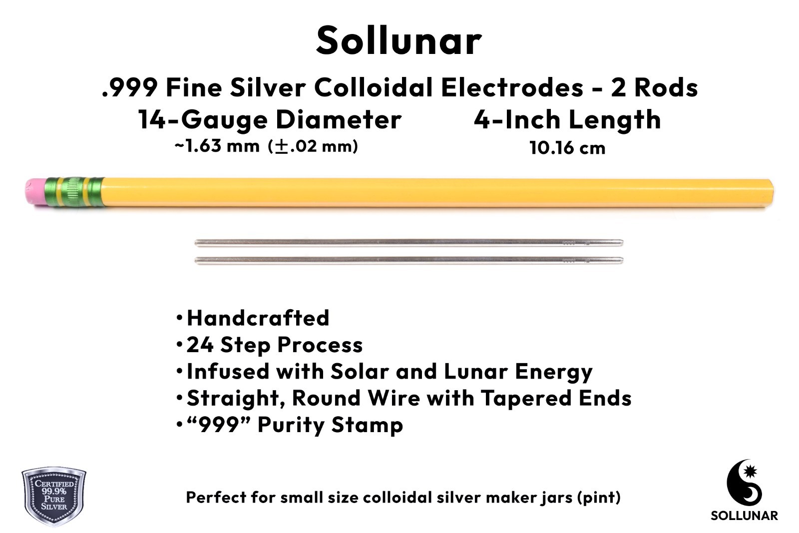 999 Fine Silver Colloidal Electrode Rods – 14 gauge diameter, 4 Inch length