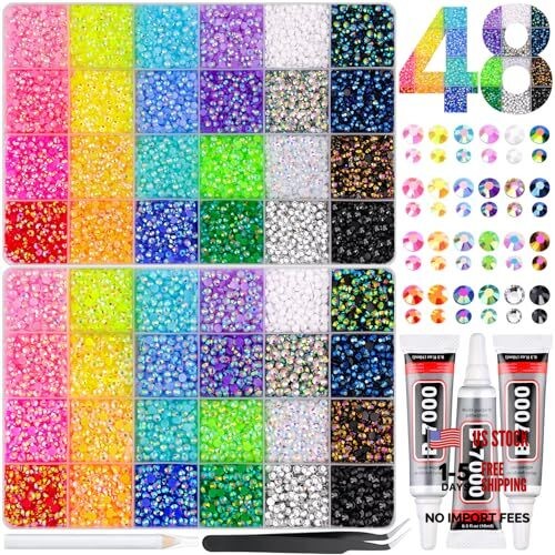 30000Pcs Resin Rhinestones 2 Large Packs + 3Pcs Glue Jelly Multicolored 3+4mm