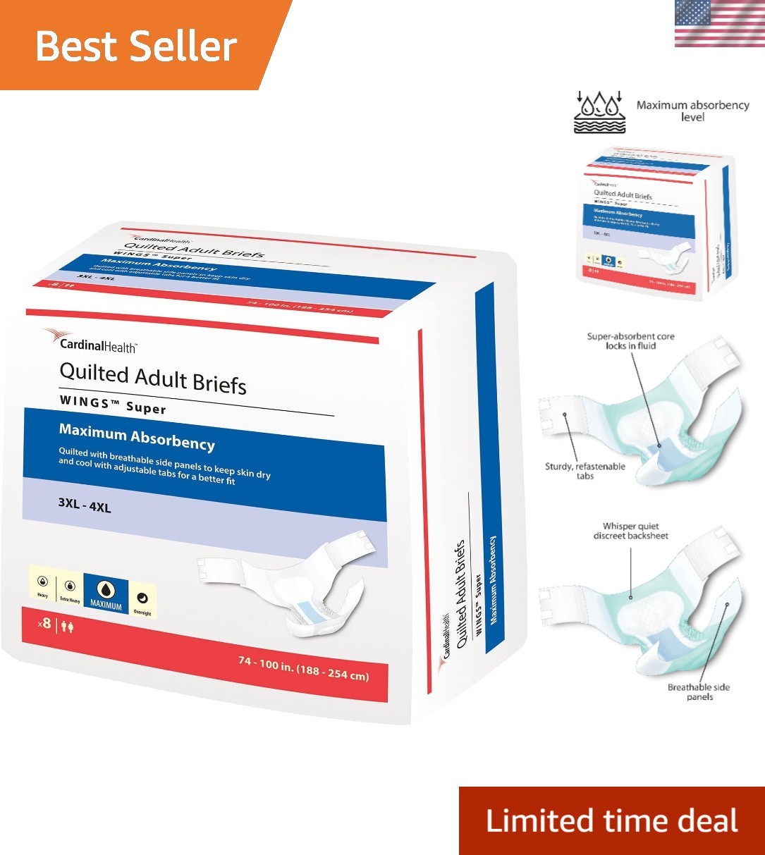 Comfort-Focused Quilted Bariatric Adult Briefs – 8 Pack with Maximum Protection