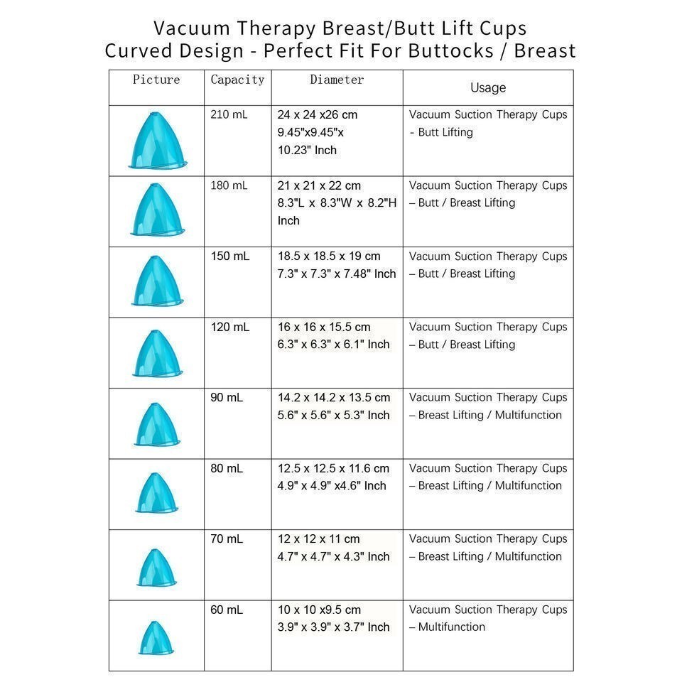 Blue Replace 70-210ML Breast Cups Butt Lifting Cups For Vacuum Therapy Machine