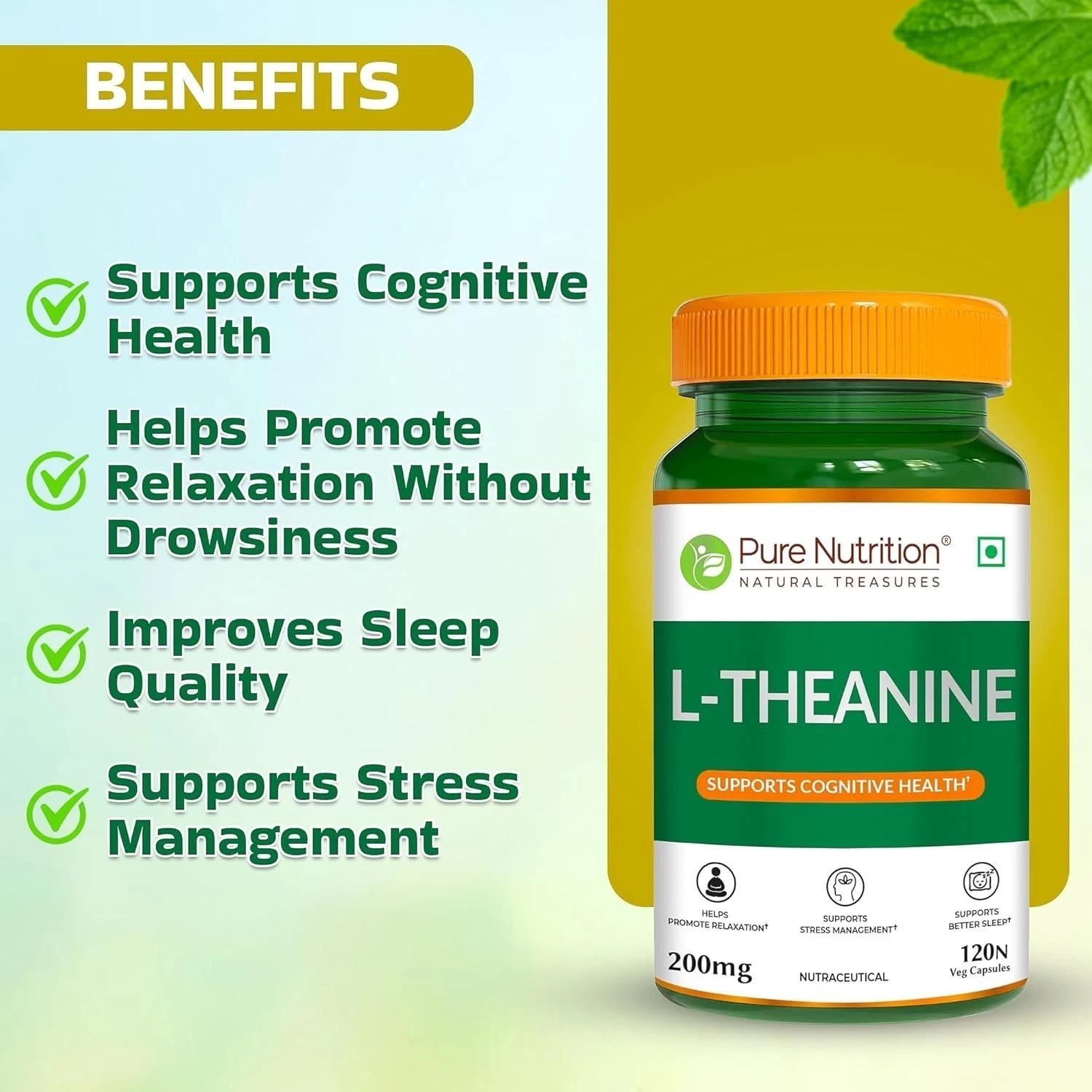 Pure Nutrition L-Theanine 200mg – 120 Veg Capsules