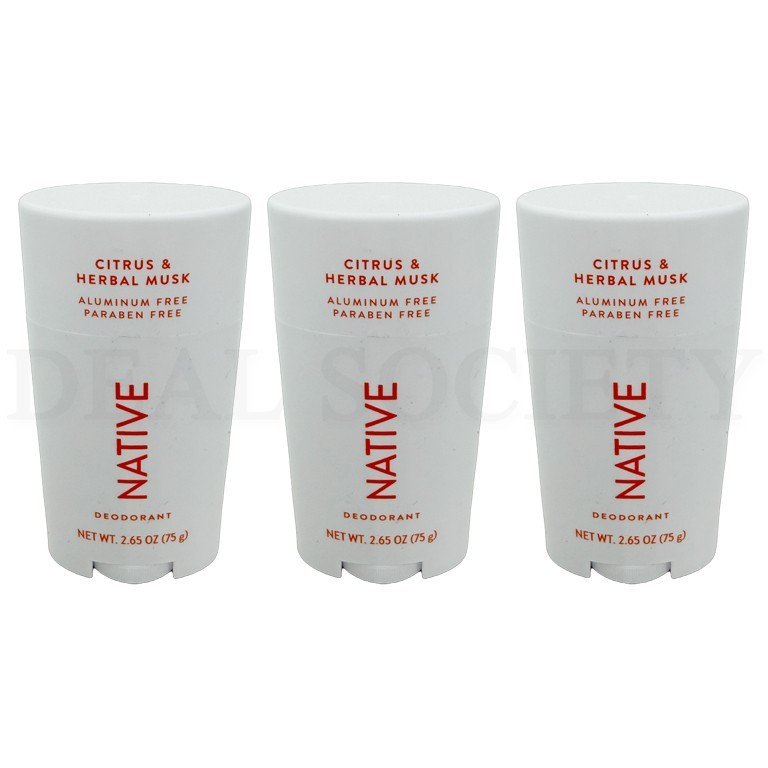 Native Aluminum Free Deodorant Citrus & Herbal Musk 2.65oz Lot of 3