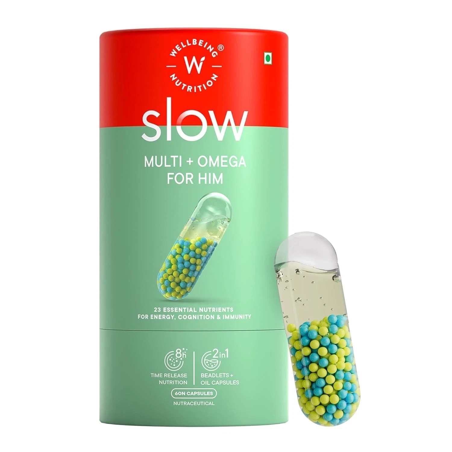 Wellbeing Nutrition Slow Multivitamin + Omega 3 – 60 Veg Capsules