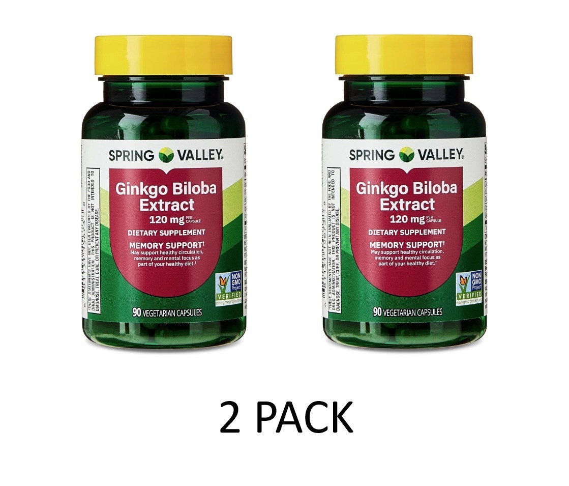 2 PACK Spring Valley Ginkgo Biloba Extract Capsules (120 Mg), 90 Count