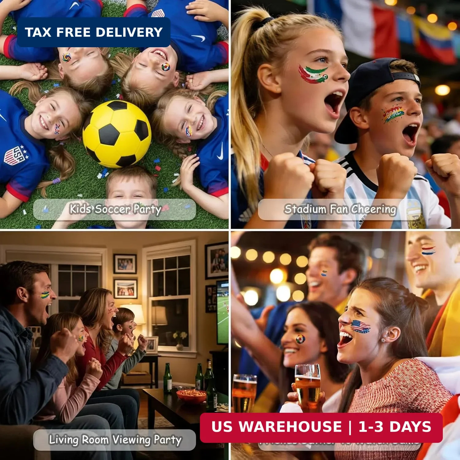 45 Pcs Soccer Tattoos for Kids, Oil Painting Style, World Cup 2026 Merchandise,