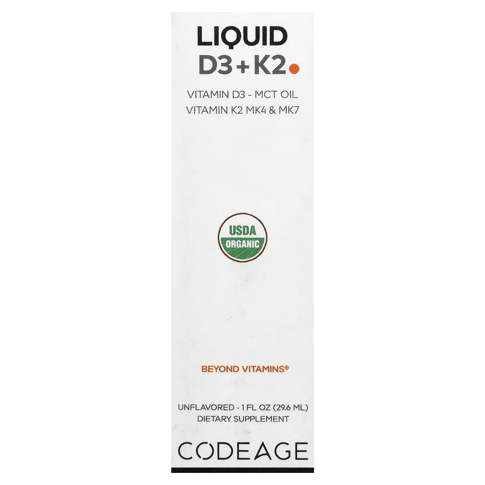 2 X Codeage, Liquid D3 + K2, Unflavored, 1 fl oz (29.6 ml)