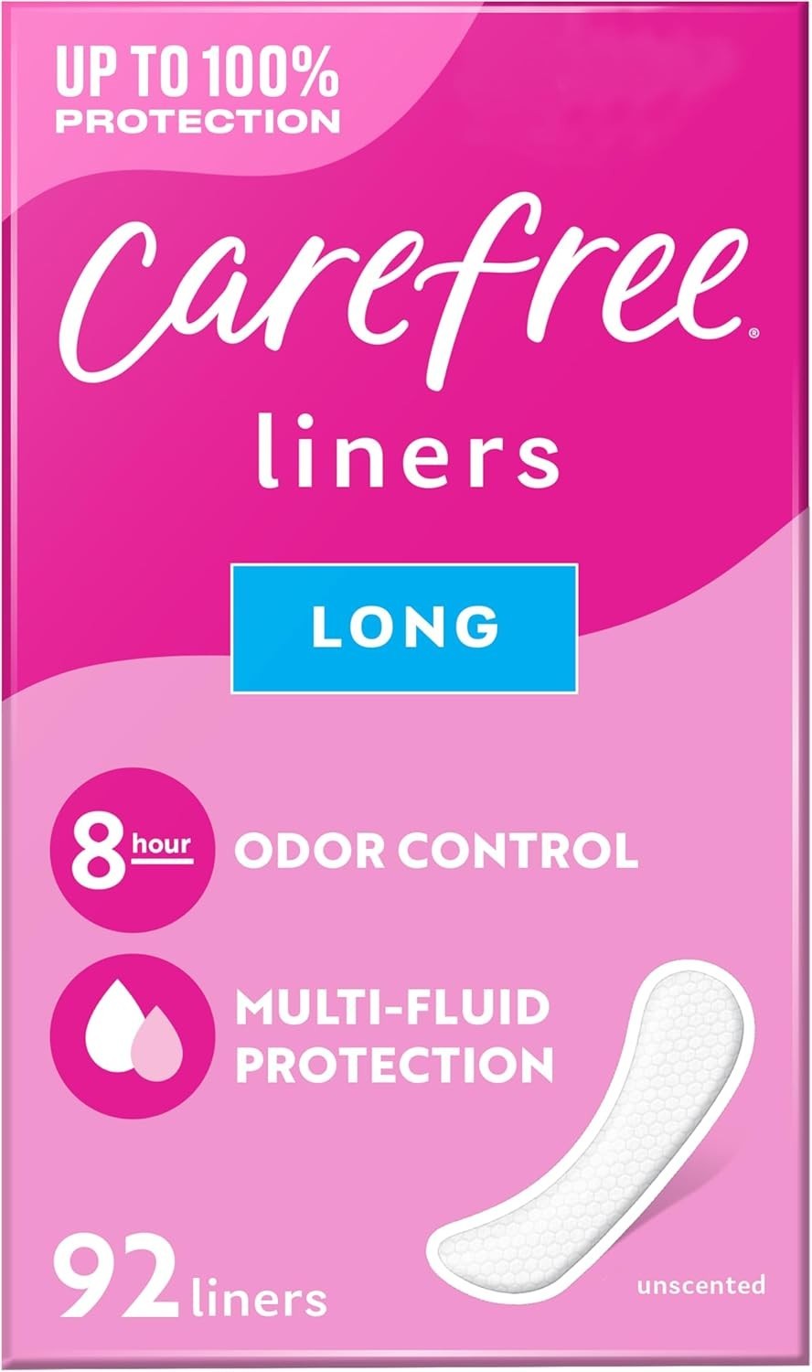 Carefree Panty Liners for Women, Extra Long, Unscented, 100ct – Daily Liners for