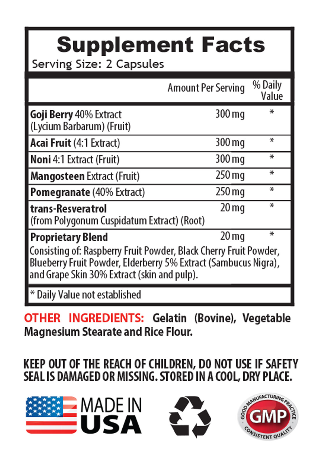 Improve Vision – GOJI BERRY EXTRACT – Support Eye Health – 1 Bottle 60 Capsules