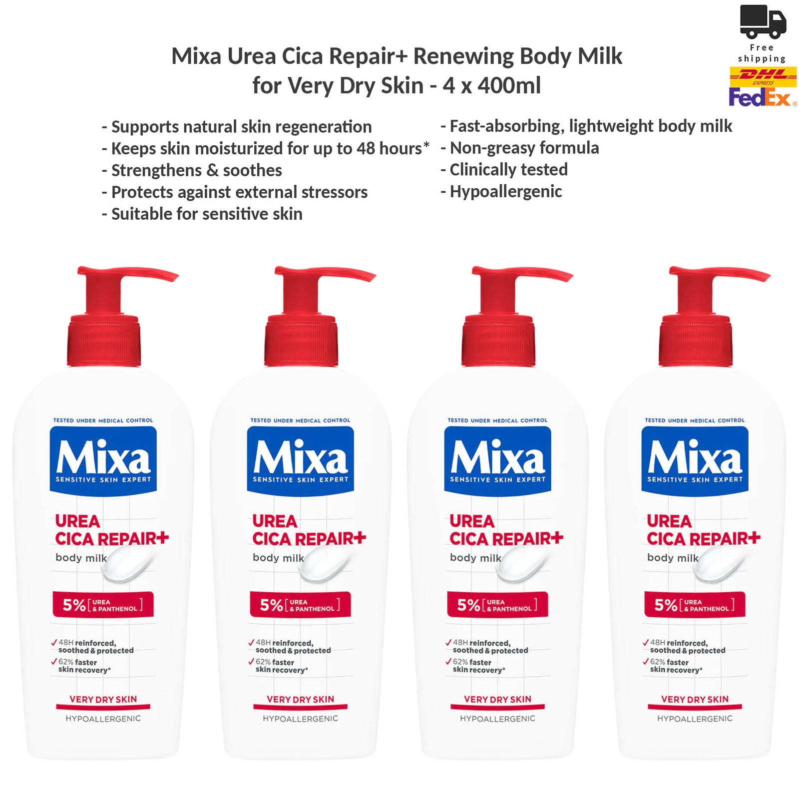Mixa Urea Cica Repair+ Renewing Body Milk for Very Dry Skin 4 x 400ml