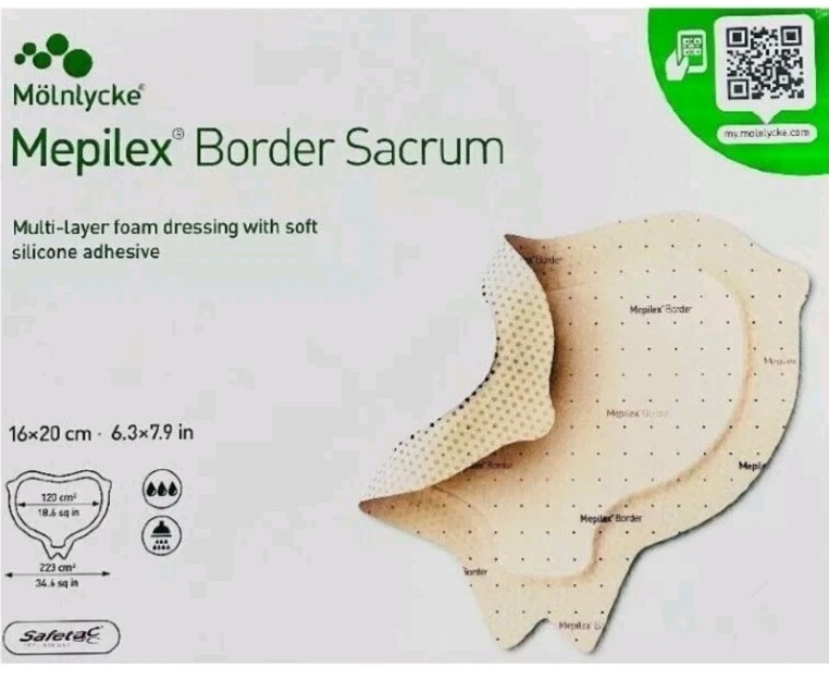 BOX OF 10- MEPILEX BORDER SACRUM – 6.3in x 7.9in – SAFETAC DRESSINGS