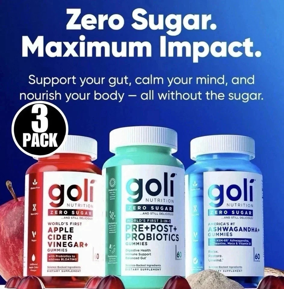 Goli Zero Sugar Best Seller Trio 3-Pack Gummies, 60ct Each