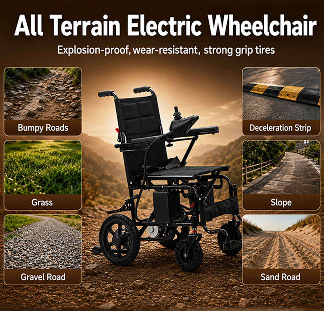 Lightweight Folding All Terrain Electric Wheelchair 500W Power For All Ages