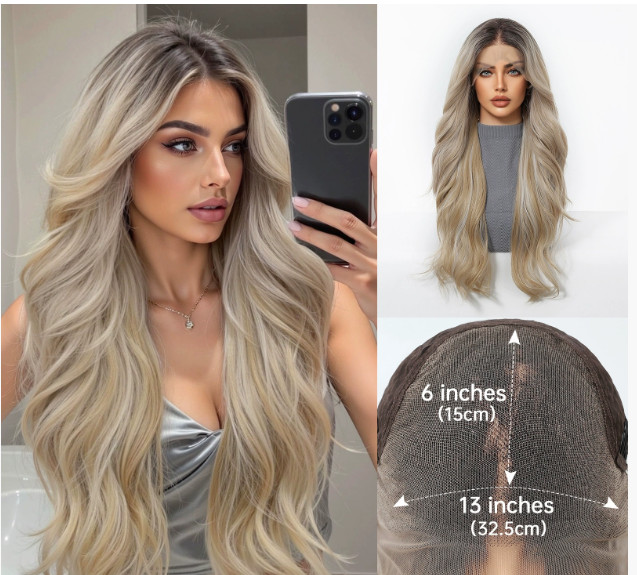Long Wavy Gradient Blonde Mix Lace Front Heat Resistant Fiber Wig Women