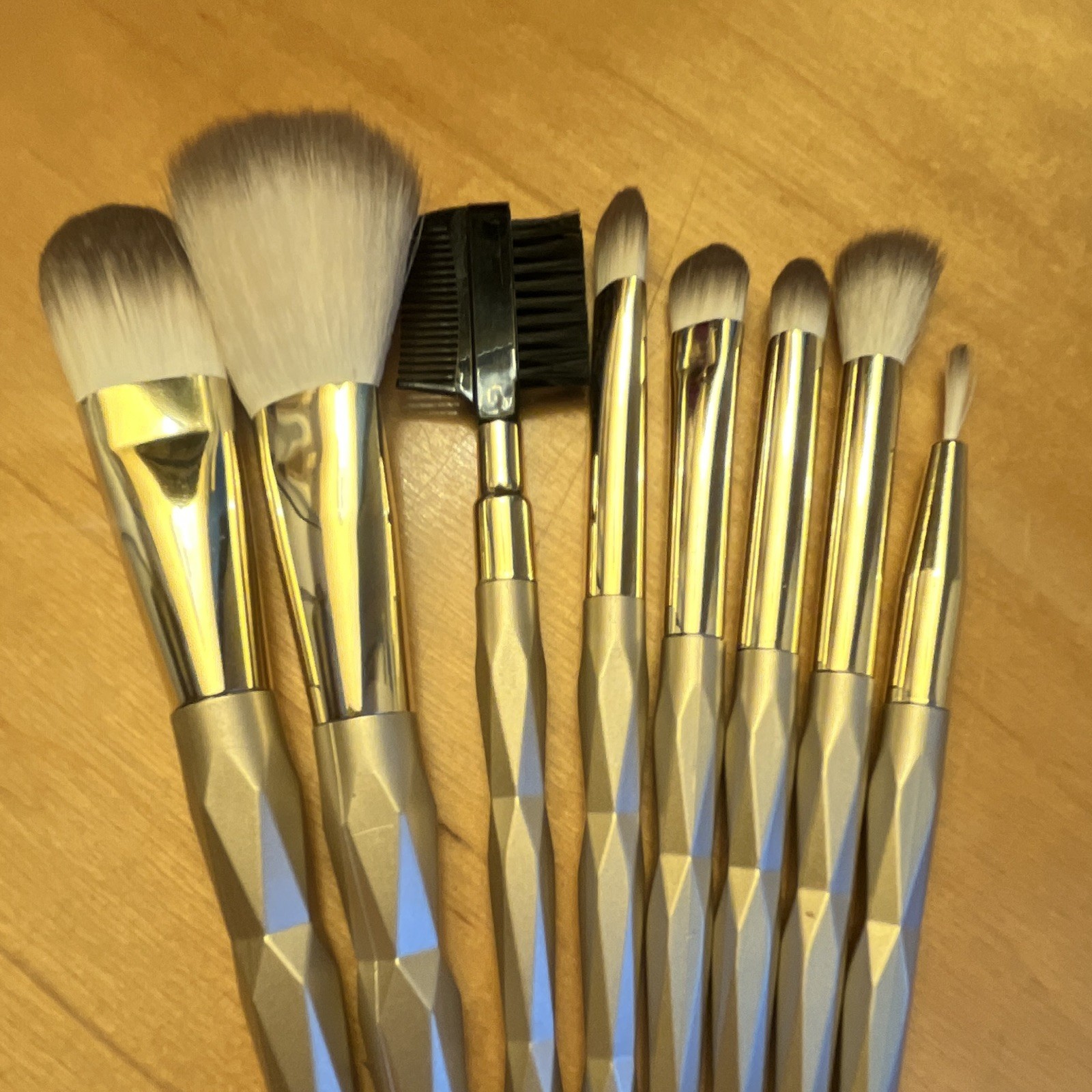8pc Makeup Brush Set Double-Ended Synthetic Fiber /Gold/