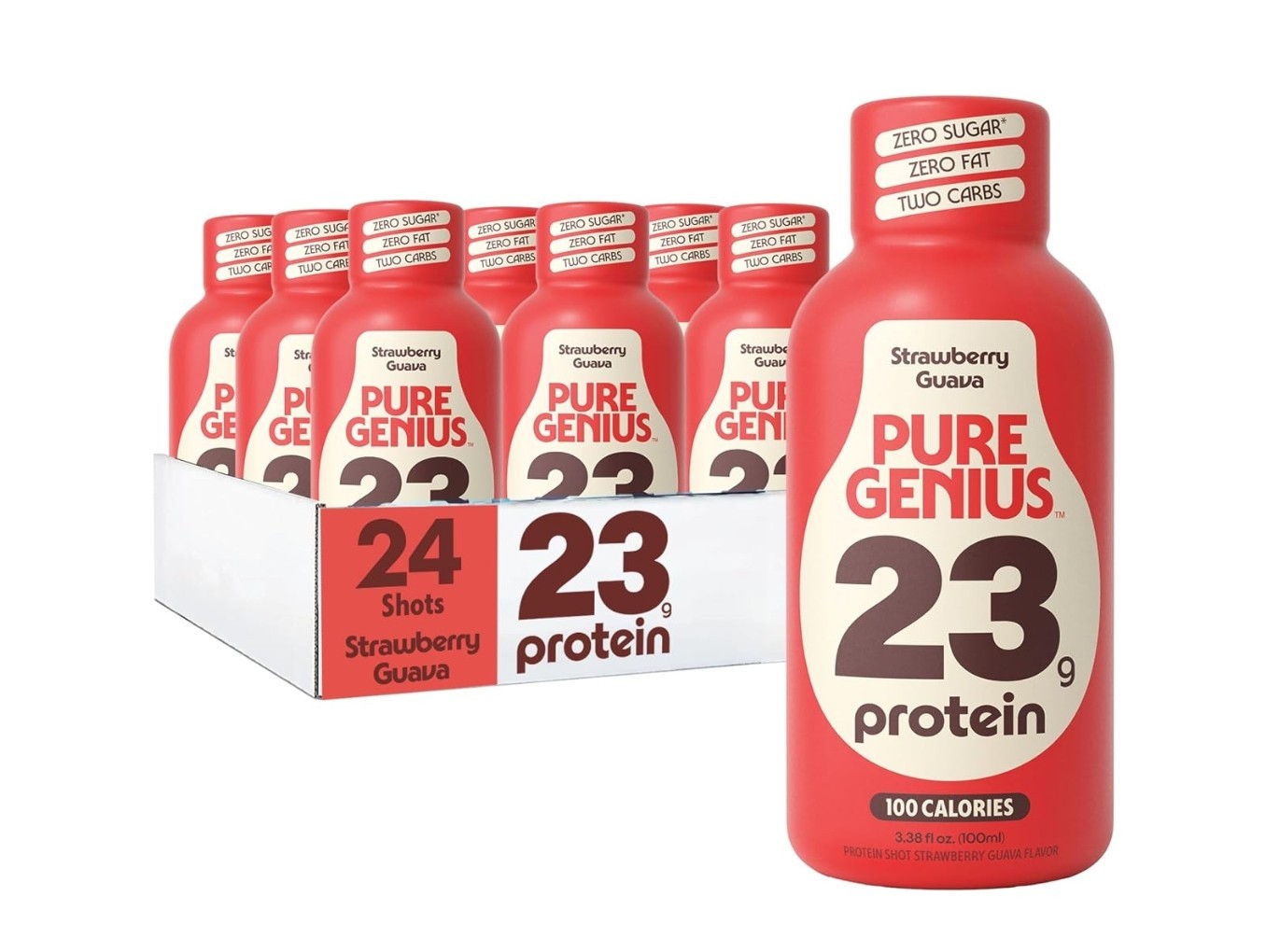 Pure Genius Protein Shot Drink Strawberry Guava 24 Pack 23g Protein Exp 03/2028