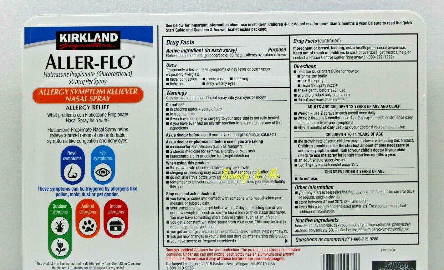 Kirkland Signature Aller-Flo 50mcg. Allergy Spray, 5 Bottles ** Fluticasone **