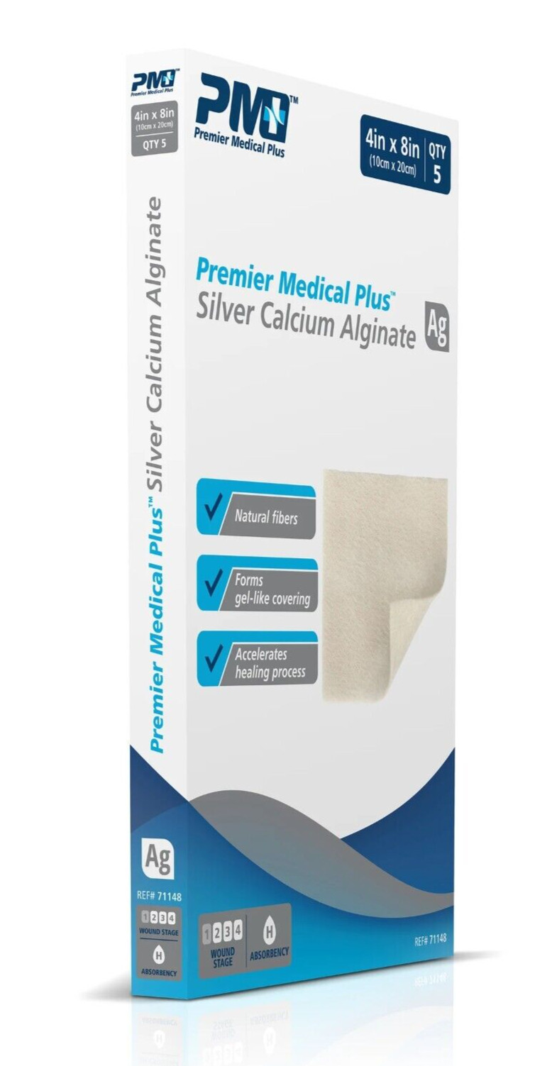 Premier Medical Plus Silver Calcium Alginate Wound Care Dressing 4×8 Box of 5