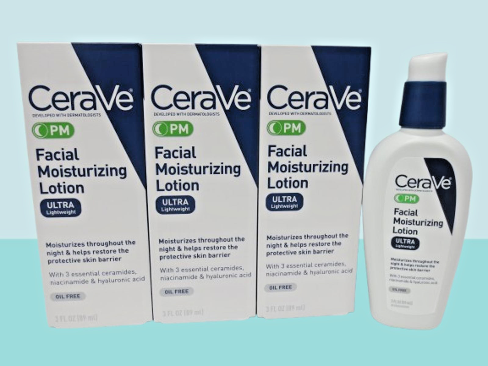 CERAVE PM FACIAL MOISTURIZING LOTION ULTRA LIGHWEIGHT 3 OZ BOXED LOT OF 3