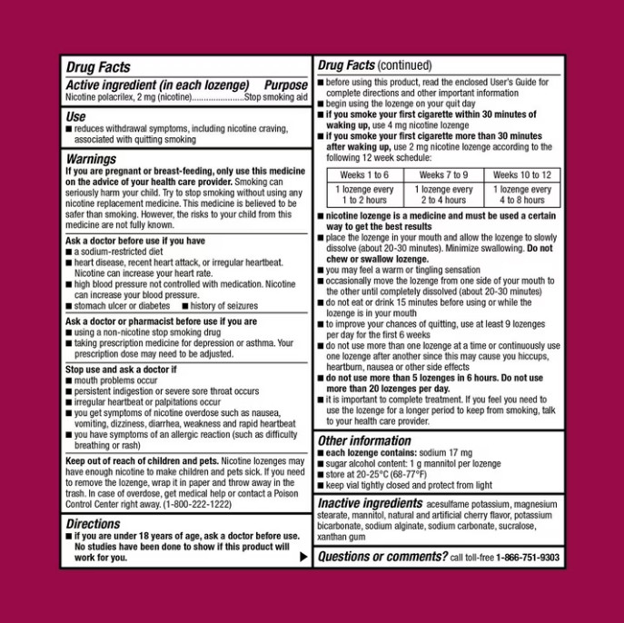 (2 pack) Equate Nicotine Lozenge 2 mg,Cherry Flavor,108 Count – Stop Smoking Aid