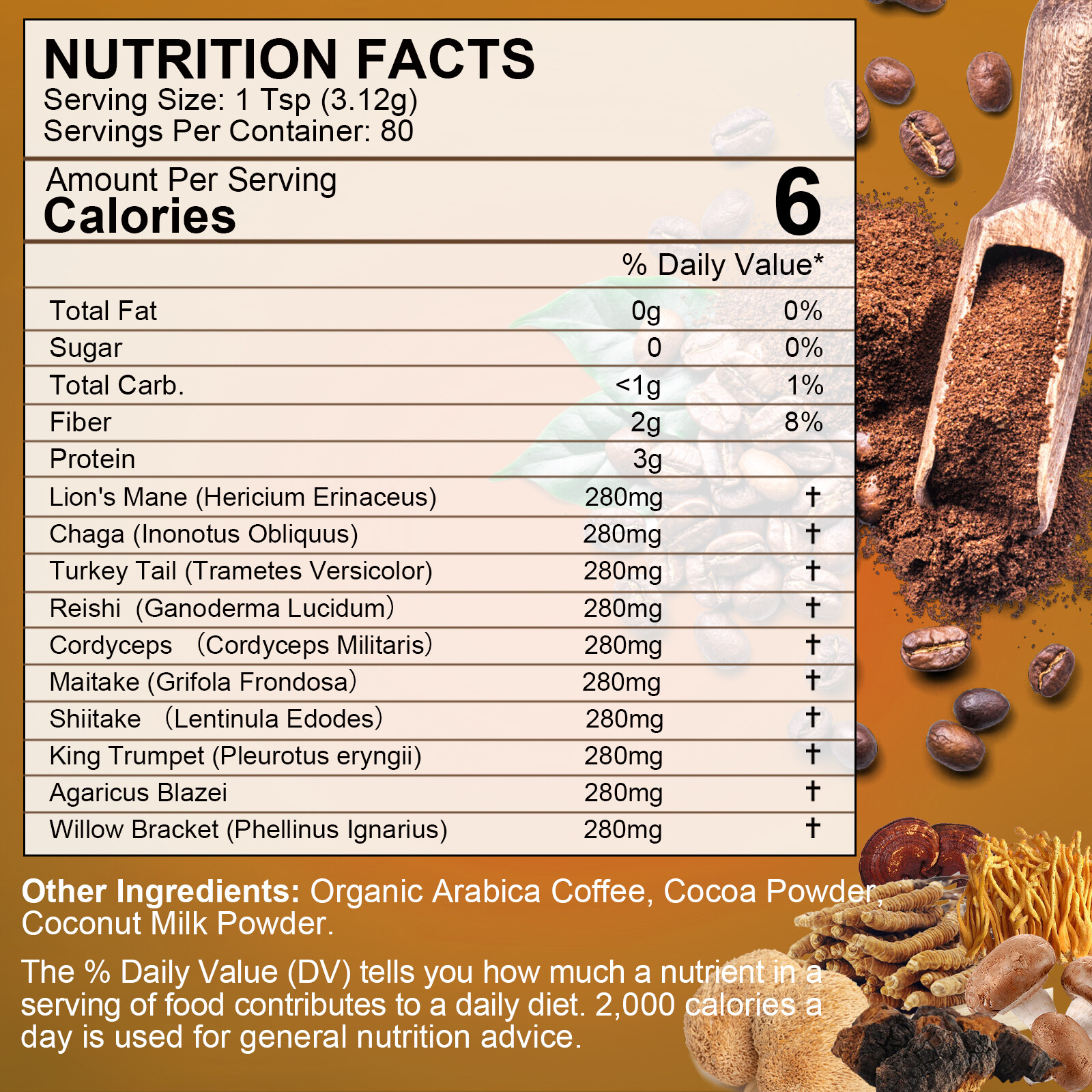Organic Mushroom Coffee-Reishi, Lion’s Mane,Turkey Tail,Immunity & Brain Booster