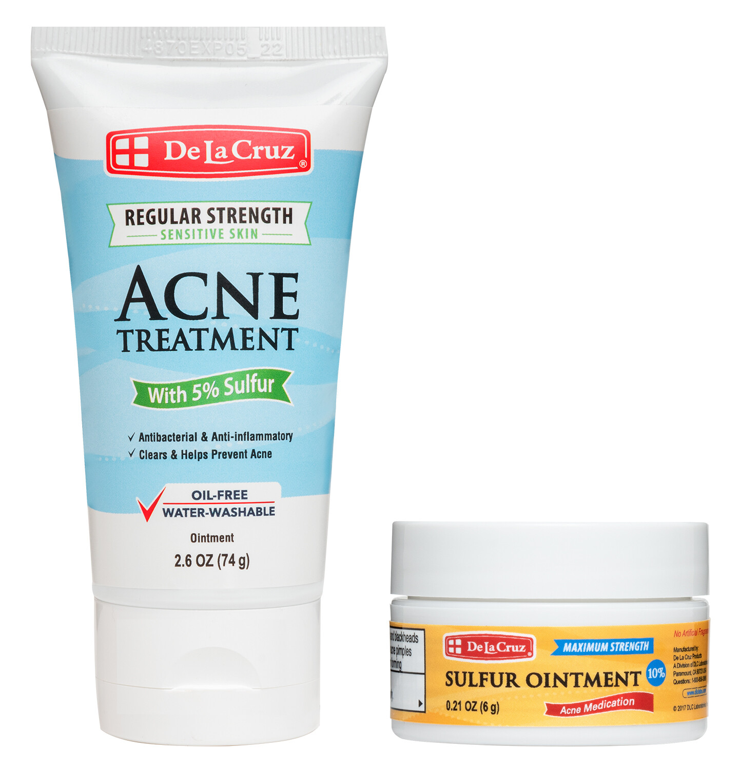 De La Cruz 5% Sulfur Ointment Acne Medication, TUBE 2.6 OZ +10% Trial Size Jar