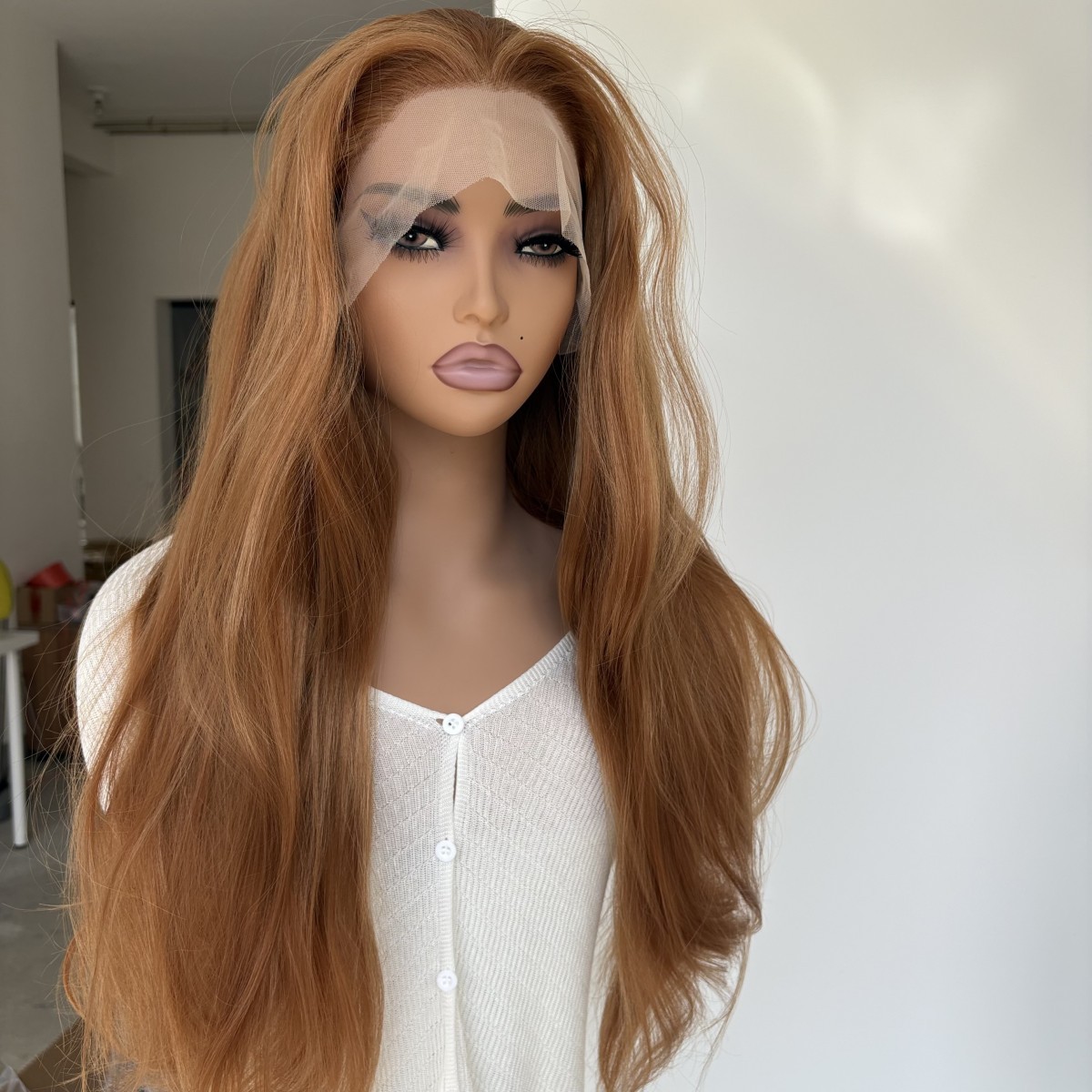 Layered HD Lace Front Wig Ginger Brown Long Straight Heat Resistant Hair
