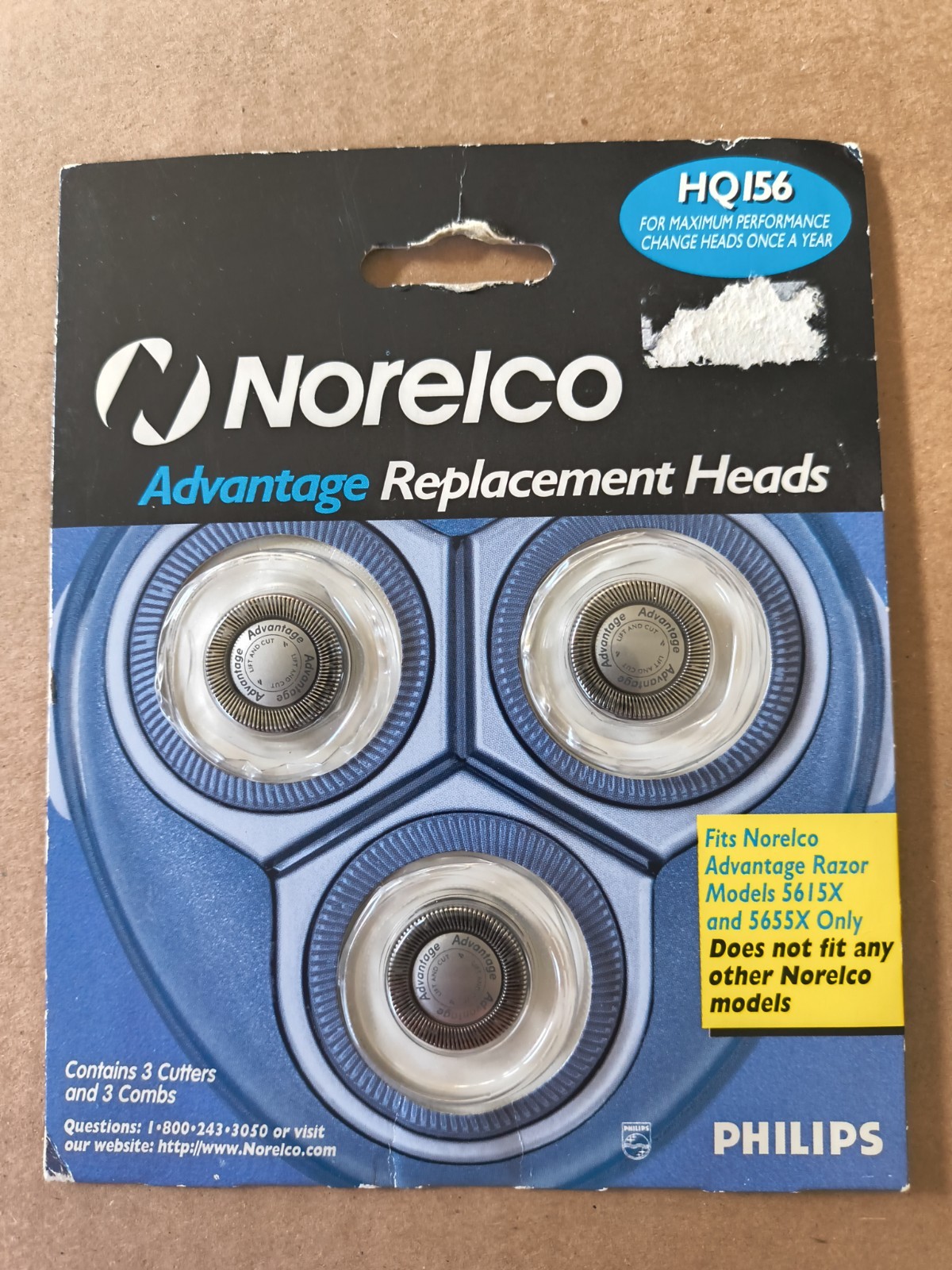 Norelco HQ156 Advantage Replacement Heads Pack Of 3 Fits Model 5615X 5655X