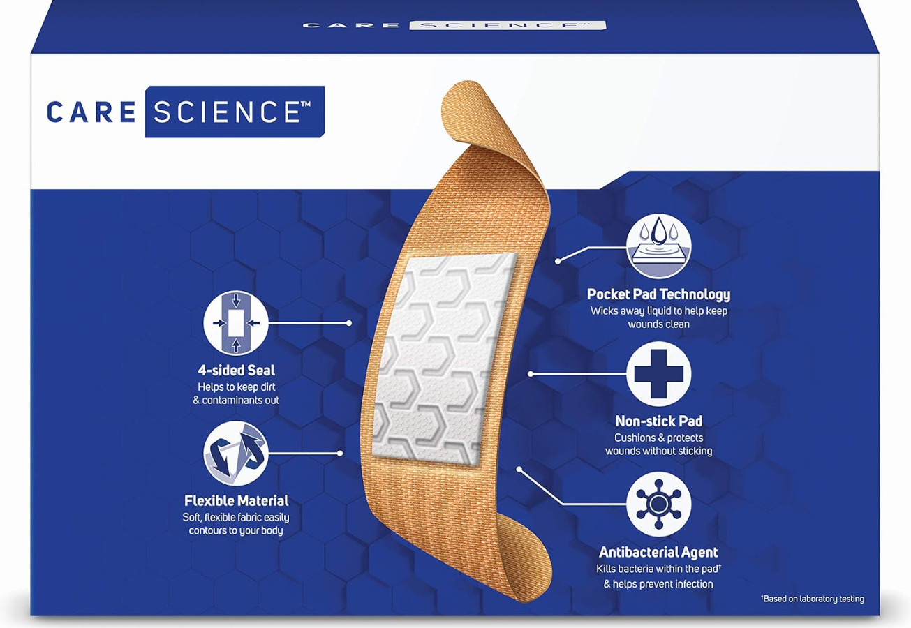 Care Science Fabric Adhesive Bandages, 200 Ct Bulk Assorted Sizes | Flexible + B