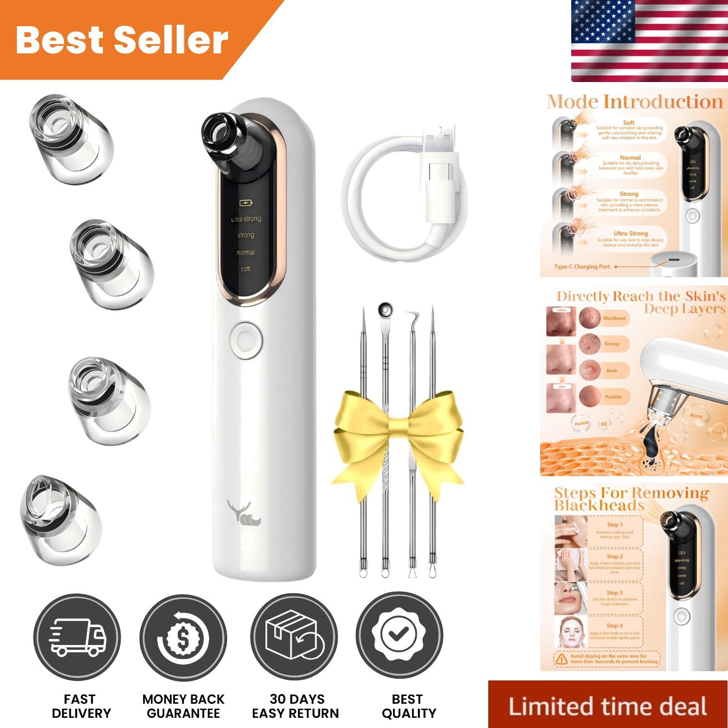 Luxury Blackhead Remover Tool with 5 Suction Heads – Ideal Gift for Glowing Skin