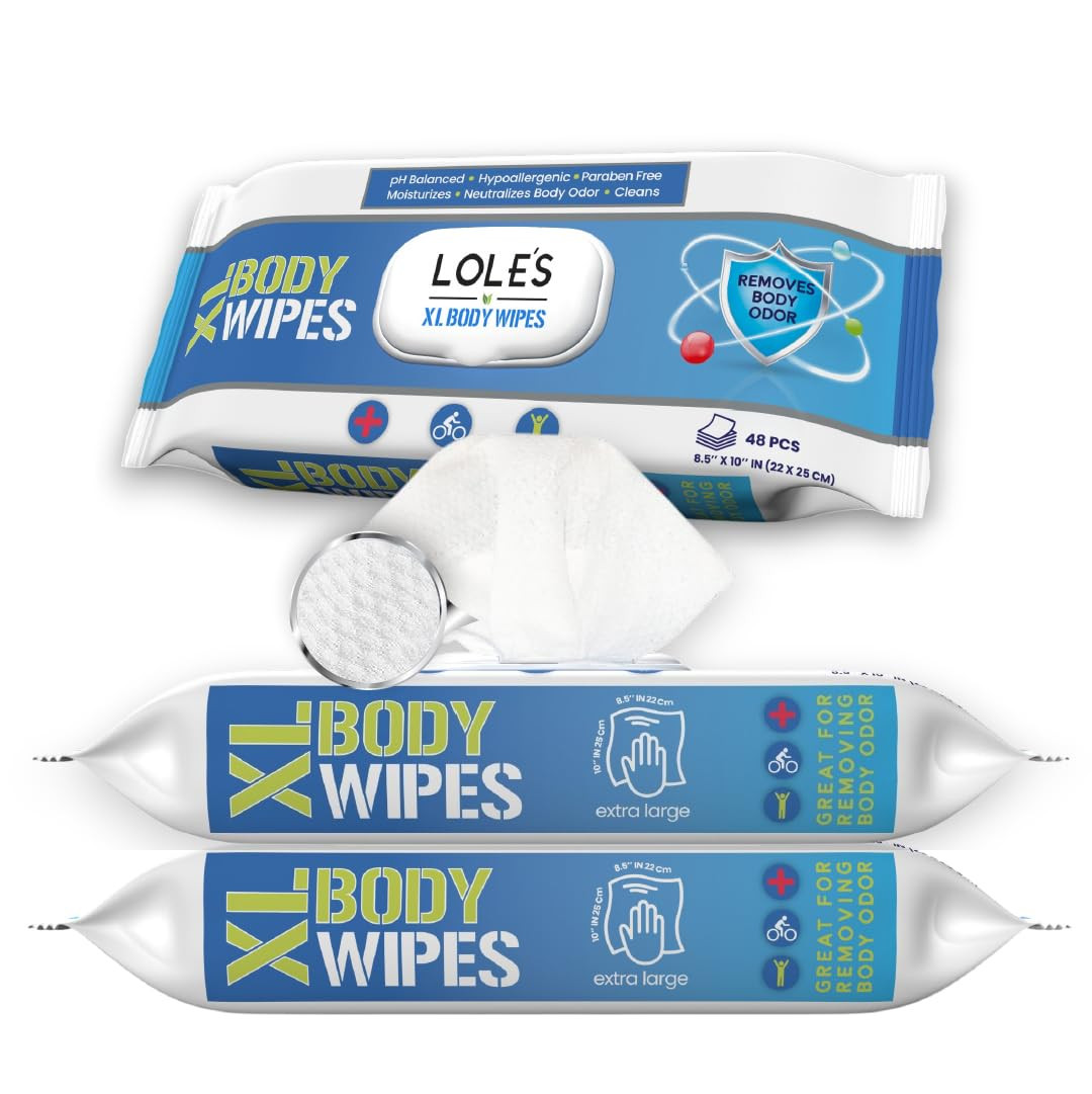96 XL Shower Wipes – Body Wipes for Adults Bathing No Rinse – 2 Packs of 48