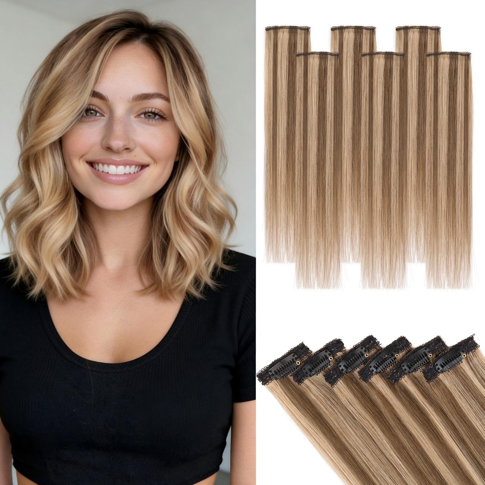 Hairro 10 Inch #4P27 Medium Brown Clip In Extensions