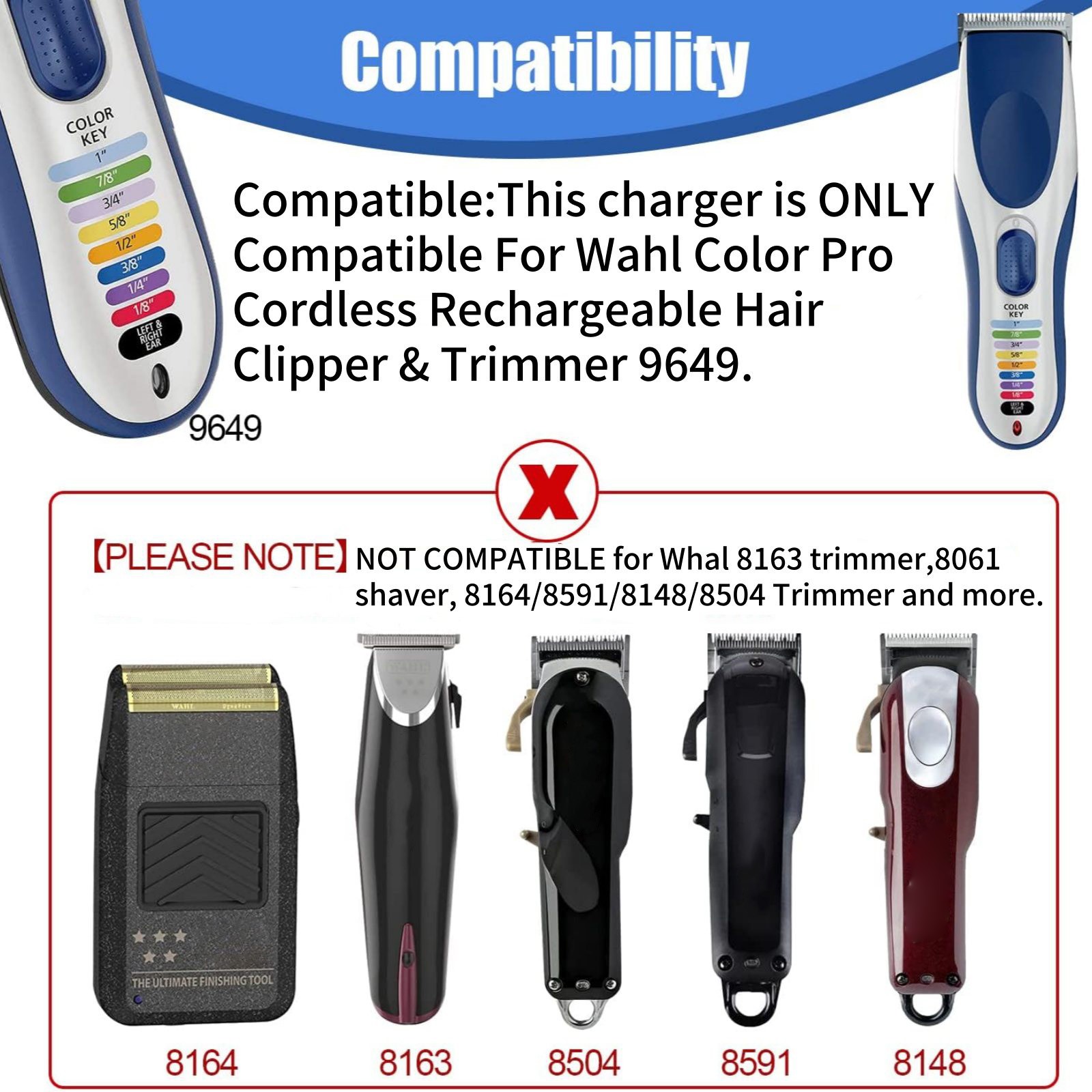 AC 100-240V ~ 50/60Hz Hair Clipper Charger Replacement For Wahl Color Pro 9649