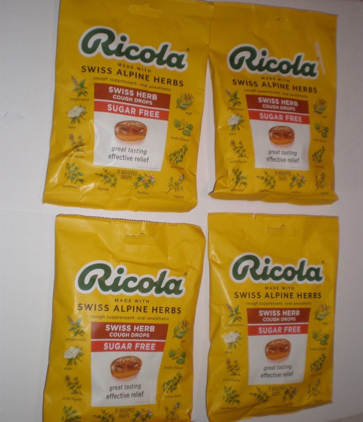 RICOLA Sugar Free Swiss Herb Lozenges Throat and Cough Drops 4 bags 19 in each 0