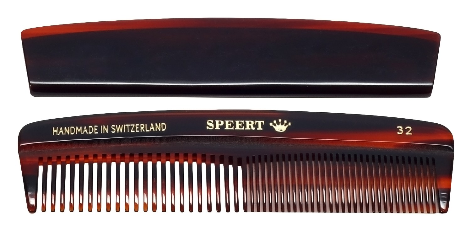 Speert Handmade Swiss European Comb #32 5″ Inch Wide & Fine Tooth Brown Tortoise