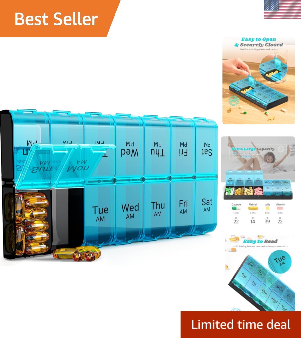 7-Day Extra Large Pill Organizer for Twice Daily Use – Easy Open Design